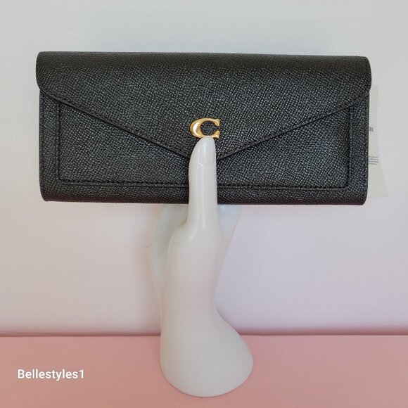 COACH Wyn Envelope Crossgrain Leather Wallet- Black color⭐ - Picture 2 of 16